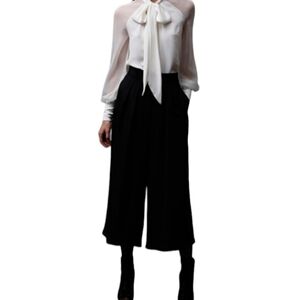 TRÏBE SOLID Black Sheer Culottes with Elastic Waistband Size Small NWT